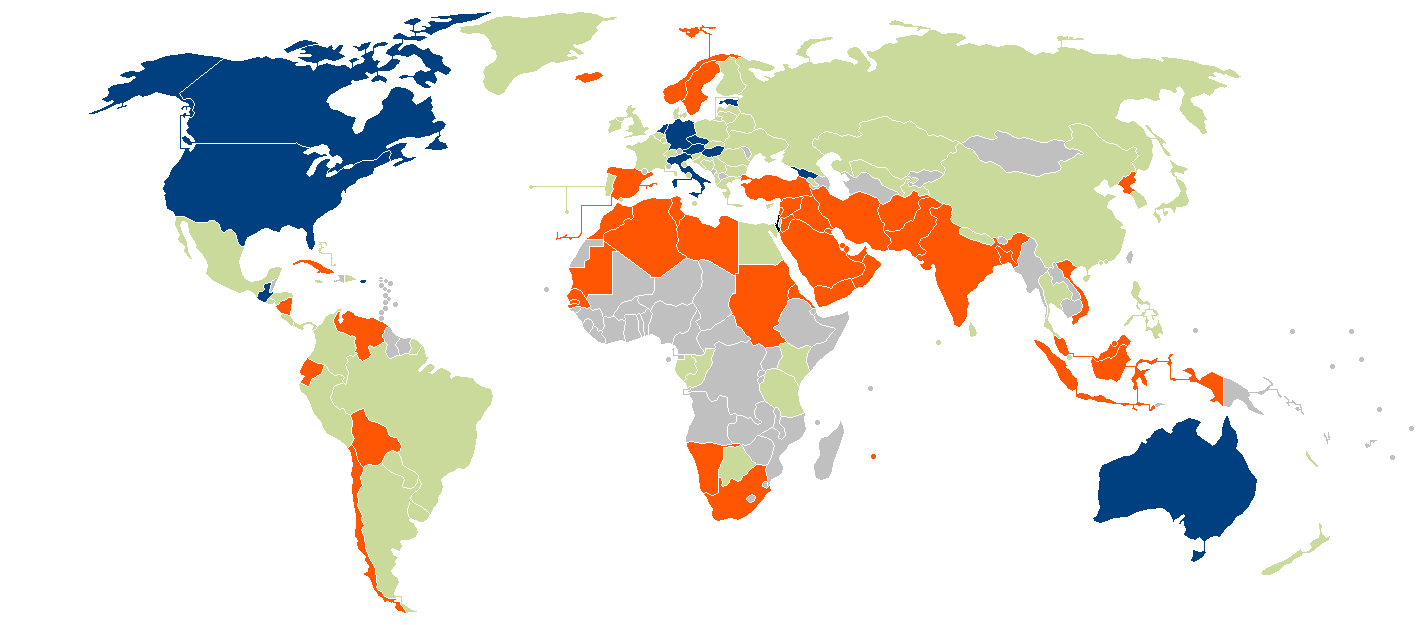 La mappa delle posizione internazionali sull'operazione "Piombo fuso"